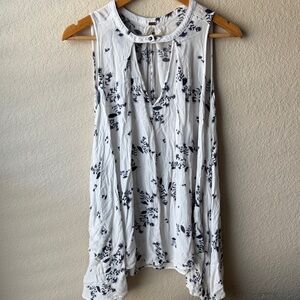 Free People White and Blue Floral Tunic
